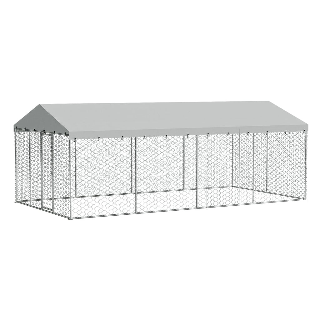 10x20 FT Large Outdoor Dog Kennel with Canopy, Heavy Duty Galvanized Steel Frame, Waterproof Cover, All-Weather Protection, Escape-Proof Lockable Pet Playpen for Large Dogs, Multiple Animals.