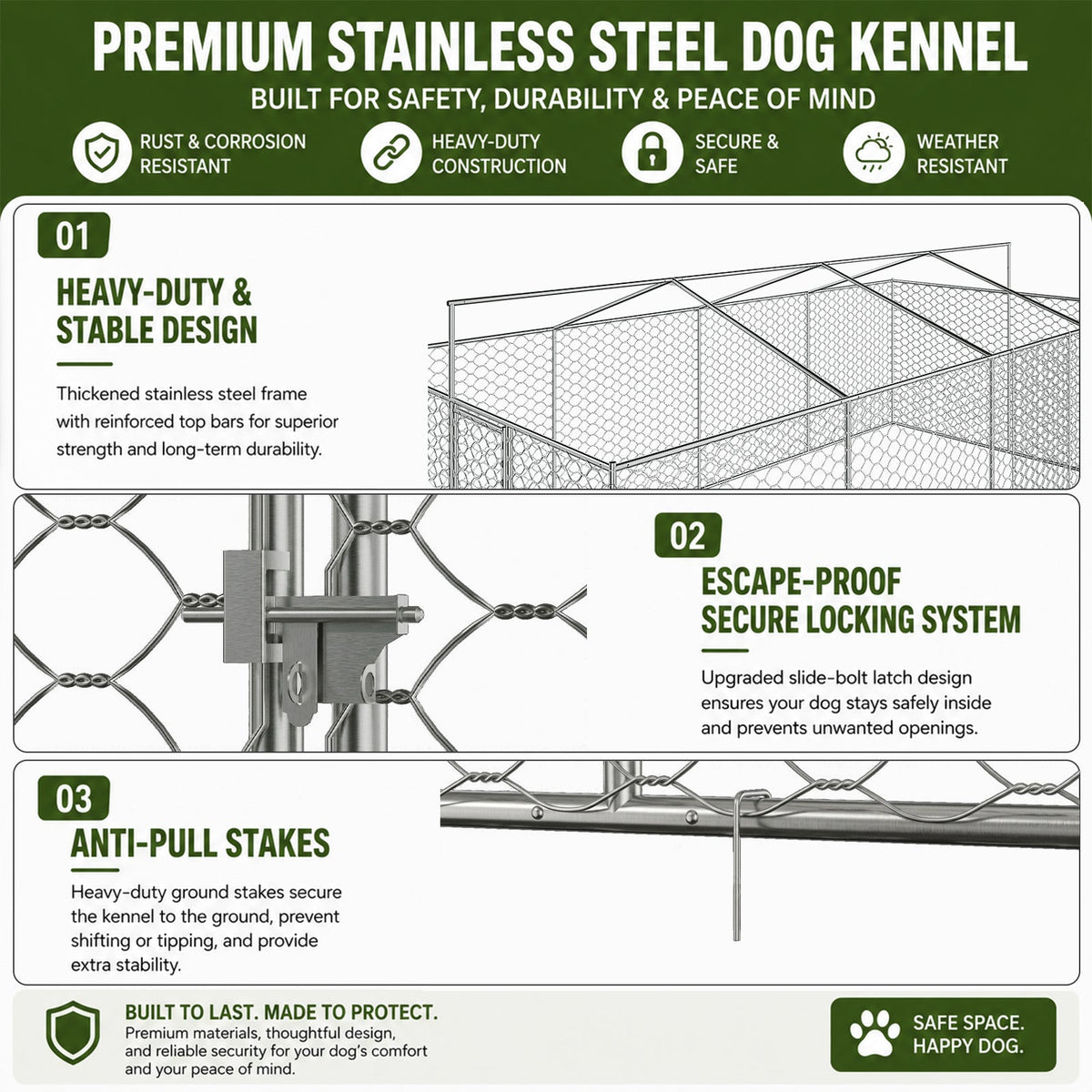 10x20 FT Large Outdoor Dog Kennel with Canopy, Heavy Duty Galvanized Steel Frame, Waterproof Cover, All-Weather Protection, Escape-Proof Lockable Pet Playpen for Large Dogs, Multiple Animals.