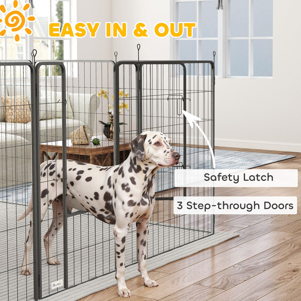 Dog Playpen For Indoor Outdoor, 24 Panels 44.5 H Puppy Playpen With Lockable Door, DIY Shape Pet Exercise Fence, Black