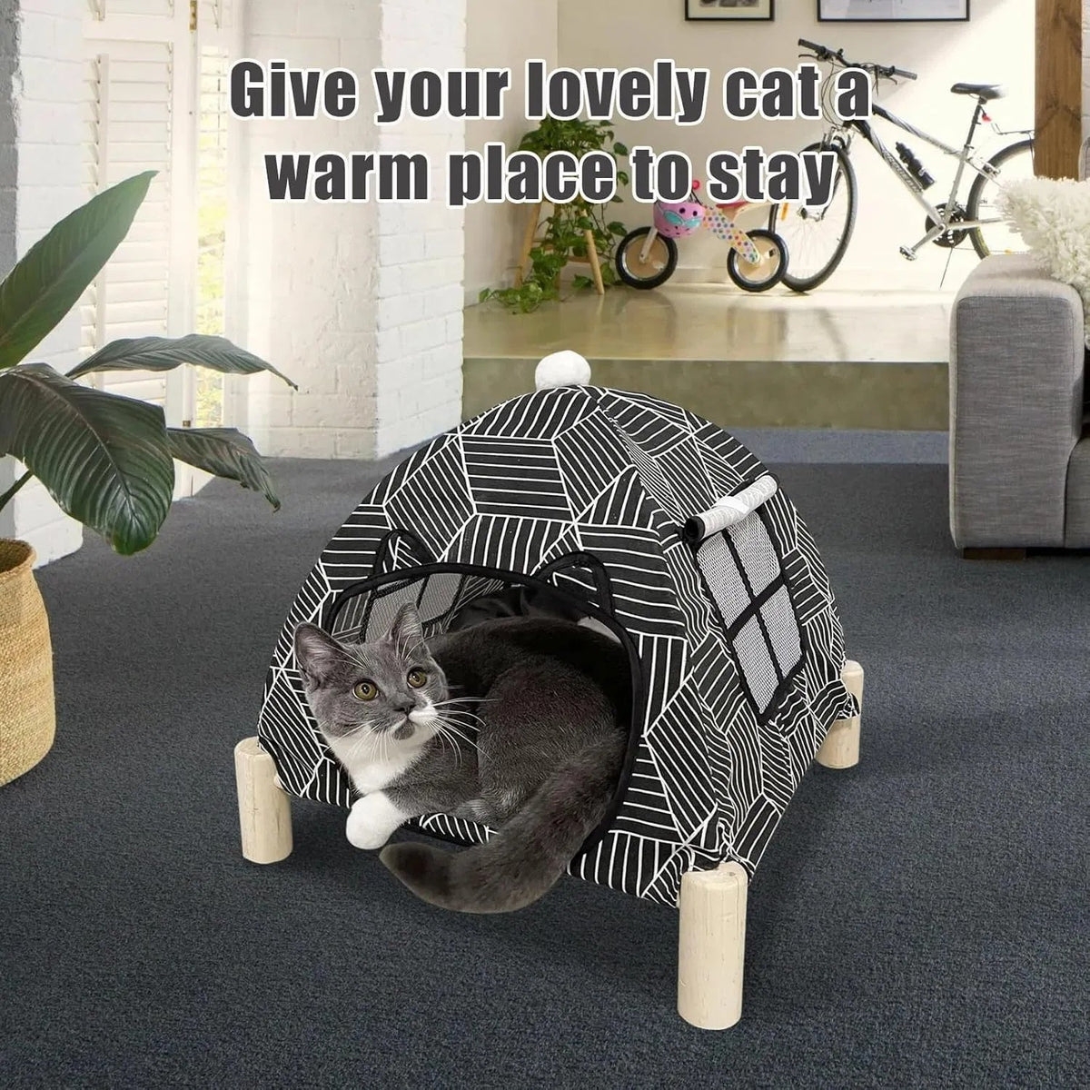 Portable Cat Tent Bed - Foldable Indoor Tent Bed For Cats & Small Dogs, Washable Cushion, Cozy Hideaway For Kittens & Cats, Easy Assembly & Travel