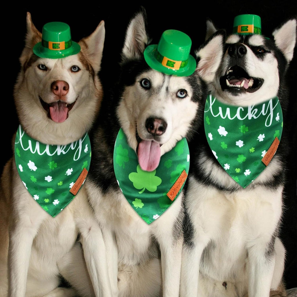 2 Pieces St. Patrick's Day Dog Bandanas, Double-Sided Reversible Triangle Scarf