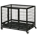 36" Heavy Duty Dog Crate with Removable Tray, Lockable Wheels and Double Door, for Medium and Large Dogs, Black