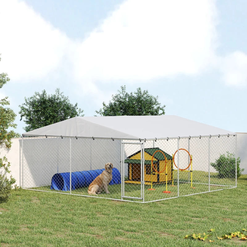 7' Dog Kennel Outdoor For Small Medium Large Dogs With Waterproof Roof, Silver Multiple Packages