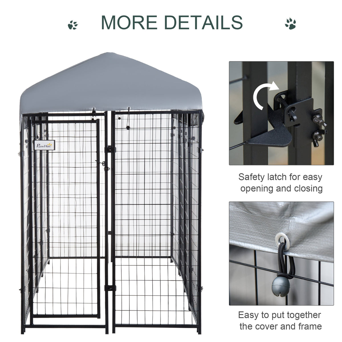 Outdoor Dog Kennel with Roof, 8 x 4 x 6 Heavy Duty Welded Wire Dog Playpen Enclosure with Escape-proof Lock, UV-Resistant & Waterproof Cover, for Large Dogs, Silver
